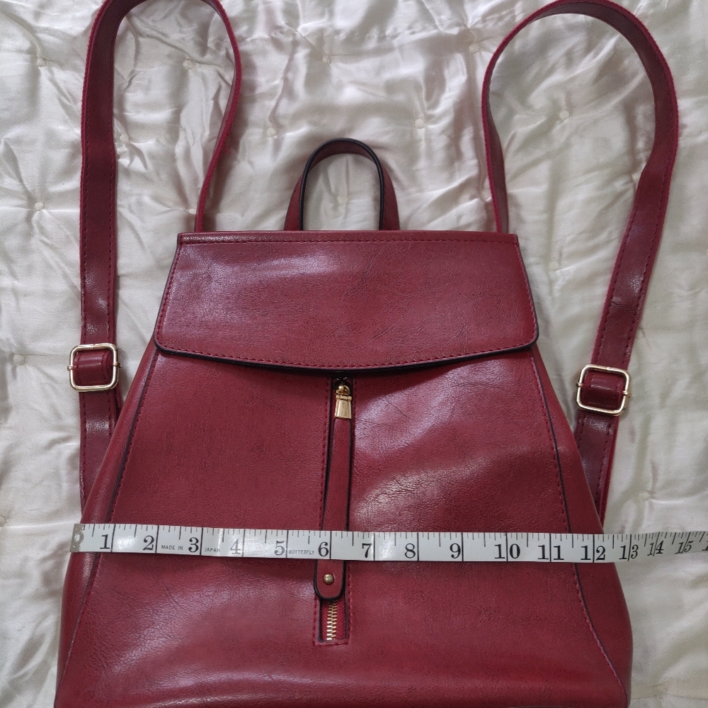 Women's Red Leather Backpack Crossbody - Unbranded - Picture 9 of 12